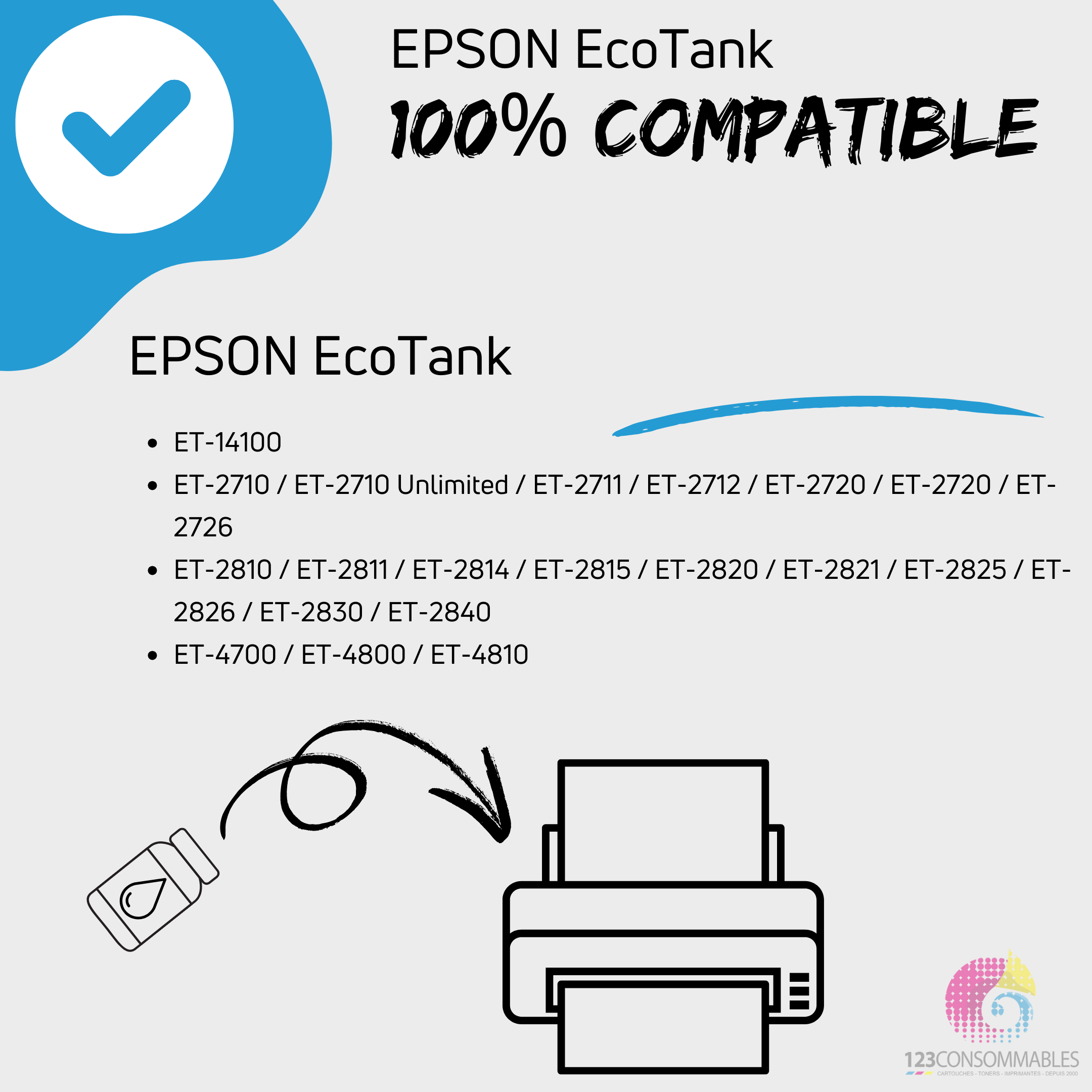 Pack compatible avec EPSON 104 ECOTANK, 4 bouteilles d'encre